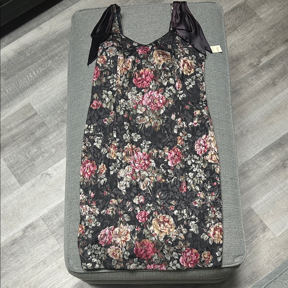 80s/90s Vintage NWT California On the Rocks Black Floral Sleeveless Dress